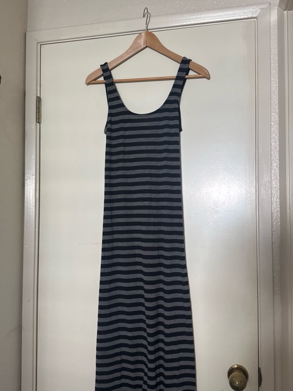 VENUS Striped Sleeveless Maxi Dress in Black and Gray